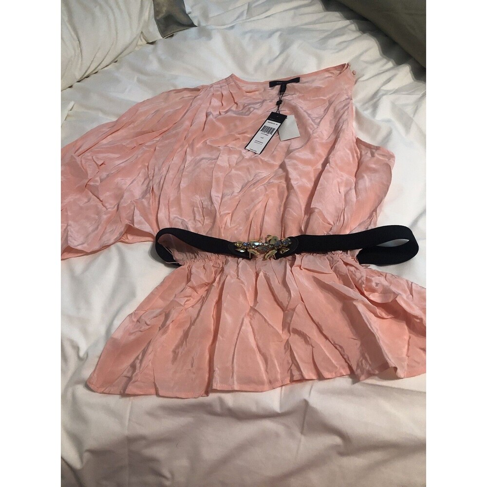 NEW BCBG MaxAzria Asymmetrical Ruffle Blouse Size L -MRSP $148- BEAUTIFULLY MADE